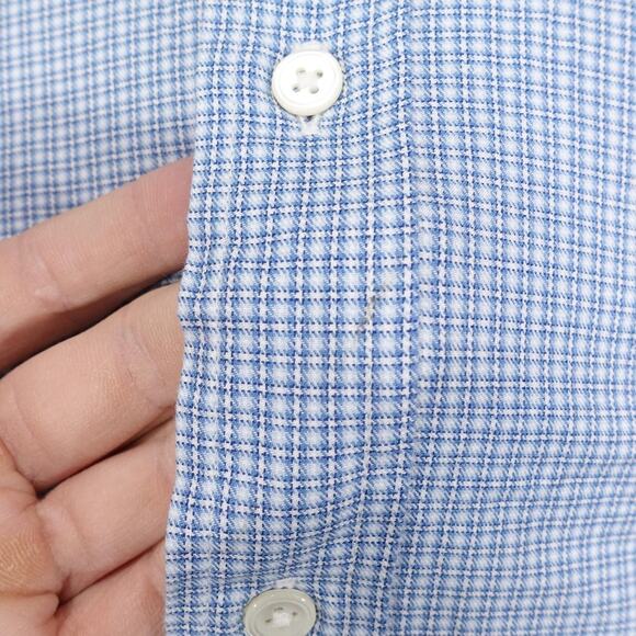 Faconnable Shirt Mens Large Blue Check Button Down Short Sleeve Club Cotton Top - Picture 4 of 10